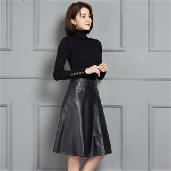 

2021 new fashion genuine royal sheep leather skirt k1 lmct, Black