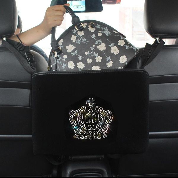 

car organizer diamond crown storage bag hanging rhinestone auto pocket barrier of backseat holder container stowing tidying