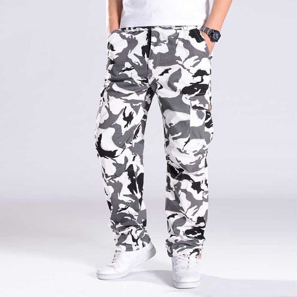 

men's pants spring summer camouflage cargo trousers cotton men casual pocket loose baggy tactical fashion clothing hip hop joggers, Black
