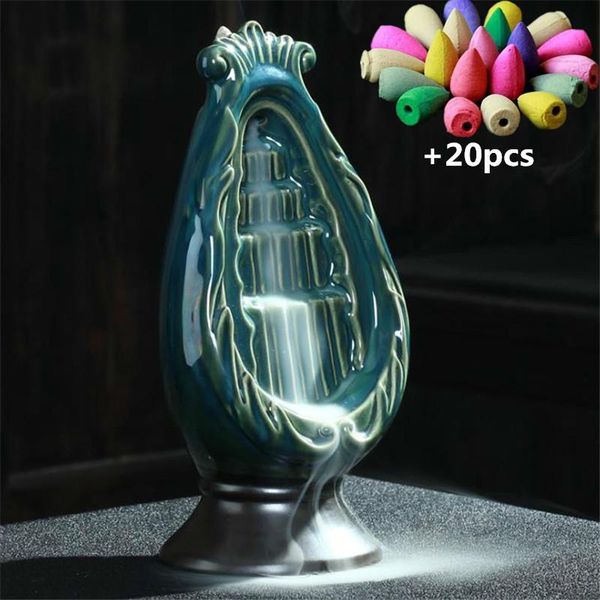 

fragrance lamps zen buddhist waterfall backflow incense burner creative home decor tablecrafts holder+20pcs cones