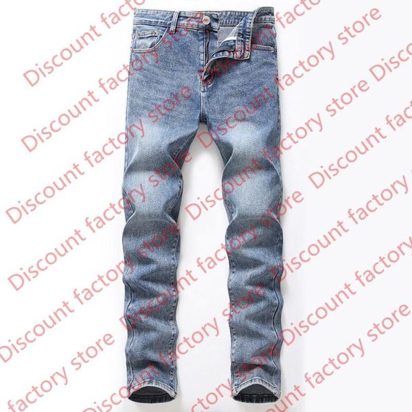 

mens jeans classic direct stretch business casual denim pants soft elastic cotton washing straight work men trousers, Blue