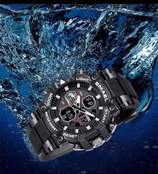 

wristwatches smael men sport watches 2021 luxury original brand dual time zone waterproof alarm electronic wristwatch clock male, Slivery;brown