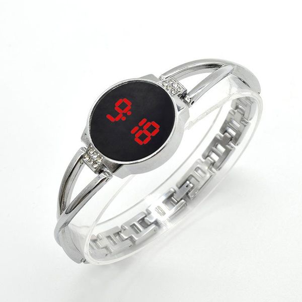 

wristwatches luxury led digital watch for women steel female clock fashion women's bracelet watches small touch dial electronic, Slivery;brown
