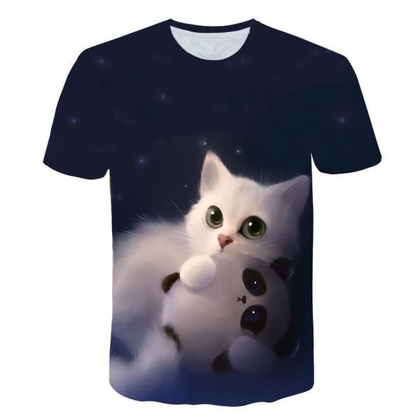 

night cat lady t-shirt women's short sleeves 3d harajuku tees plus size animal t-shirt t shirt women drop ship -5x, White