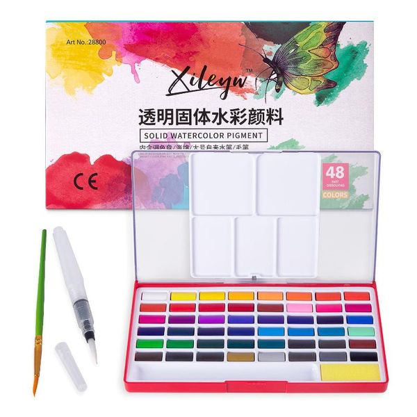 

gift sets 12/18/24/36 colors solid watercolor paint set portable metal box with water color brush school kids professional art supplies