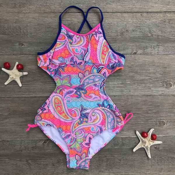 

one-pieces summer girls swimsuit teen children print africa style one-piece bathing suit beach swimwear swimming for, Black