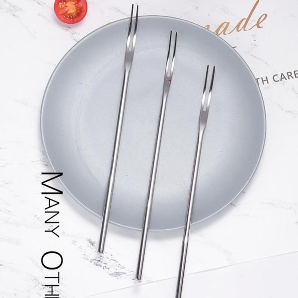 

2pcs stainless steel long handle fruit forks two teeth dessert forks practical cake party supplies for home banquet bar