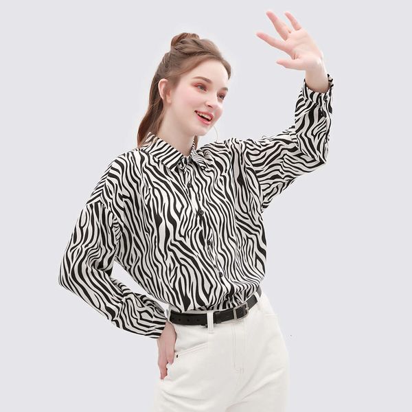 

2021 new zebra striped chiffon tb fashion shirt and for women, White