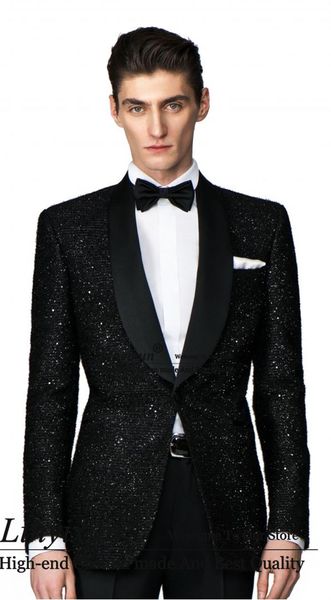 

men's suits & blazers shinny sequins beaded mens slim fit 2 pieces set wedding groom tuxedos fashion male prom party blazer terno mascu, White;black