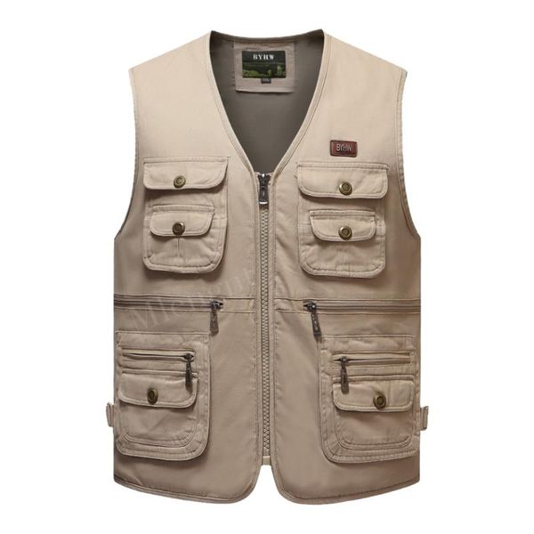 

men's vests est cotton multi-pocket fishing vest men camping climbing waistcoat pography travel sleeveless jacket with many pocket 5xl, Black;white