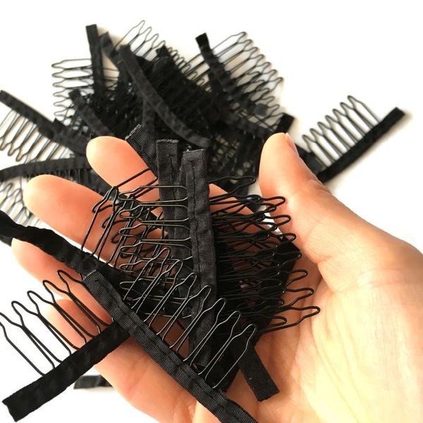 

clip in/on hair extensions 7 teeth black comb clips combs comfortable stainless steel making tool, Black;brown