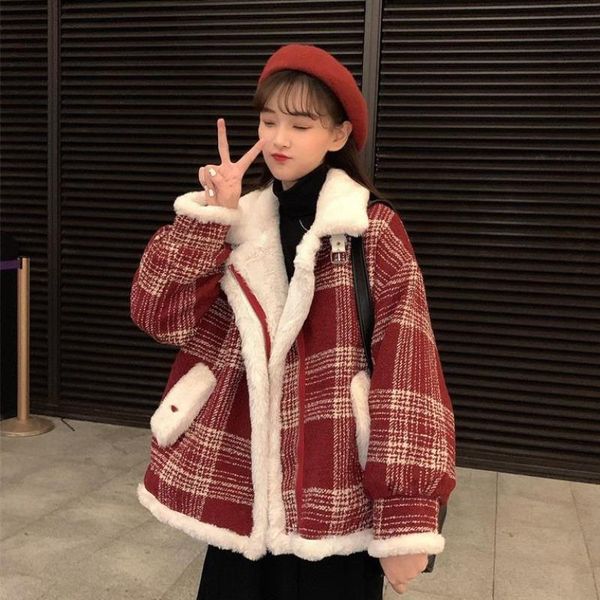 

women's wool & blends woolens coat womens clothing autumn winter korean fashion loose all-match casual thicken woolen cloth jacket fema, Black