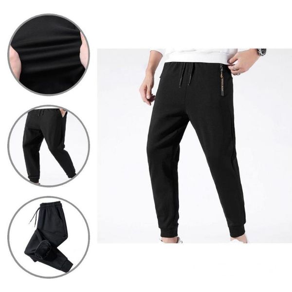 

men's pants male windproof pure color bottoms sweatpants zipper for school, Black