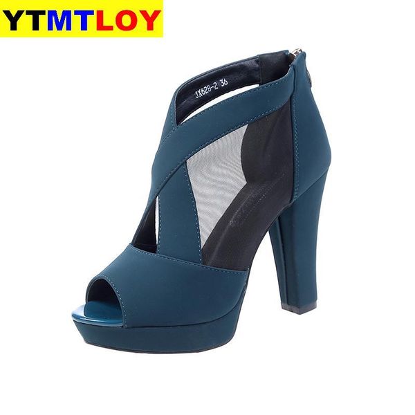 

sandals shoes woman pumps women 's summer the high heels rounded suede comfortable work mesh sandales chunky platform, Black