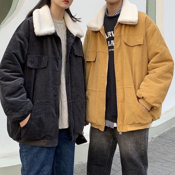 

2021 new winter snowcoats of male wool veet lambs parkas loose bundled cotton-quilted clothing 2-color trench coats ntij, Black;brown