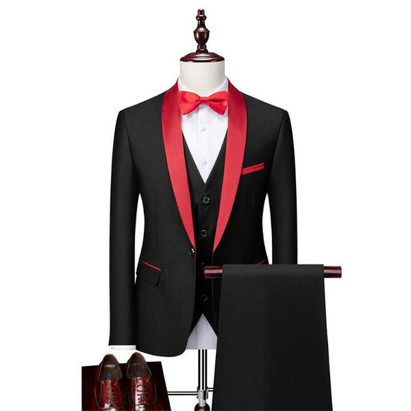 

men's suits & blazers 6xl business leisure groom dress suit 2021 spring black red wedding banquet body vest coat 3 pieces set, White;black