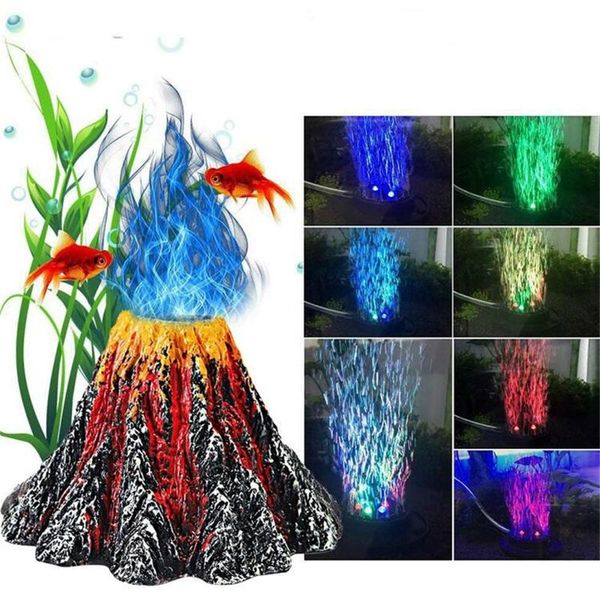 

@ aquarium decorative volcano model colors change led light oxygen air pump exquisite aquarium water tank volcano eruption