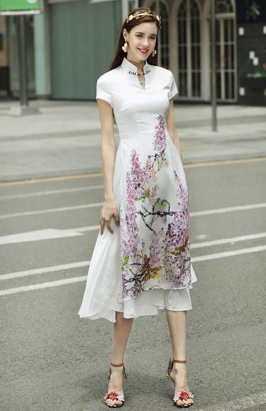 

ethnic clothing 2021 summer holiday party elegant ao dai asian style dress, Red
