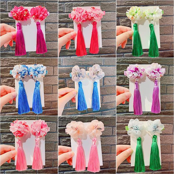 

wyinya a pair of chinese style children's flower fringed hair accessories new year festive red hair ball hairpin head flower, Slivery;white