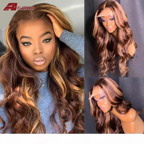 

brazilian body wave lace front human hair wigs with baby hair t part honey blonde highlight wigs remy with brown root color, Black;brown