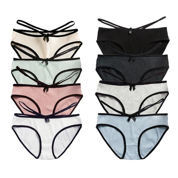 

women's panties 8 pcs briefs simple solid bow breathable soft panty brand quality cotton underwear women bannirou, Black;pink