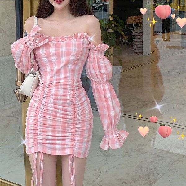 

dressed the long female plied slash-neck sweet chess bodycon flare-sleeve skinny lady club-wear in fashionable chic ulzzang dia4, Black;gray