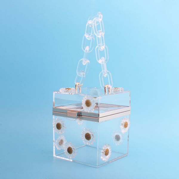 

fashion evening bag 2021 summer personality transparent flower acrylic handbag small square banquet dinner women's