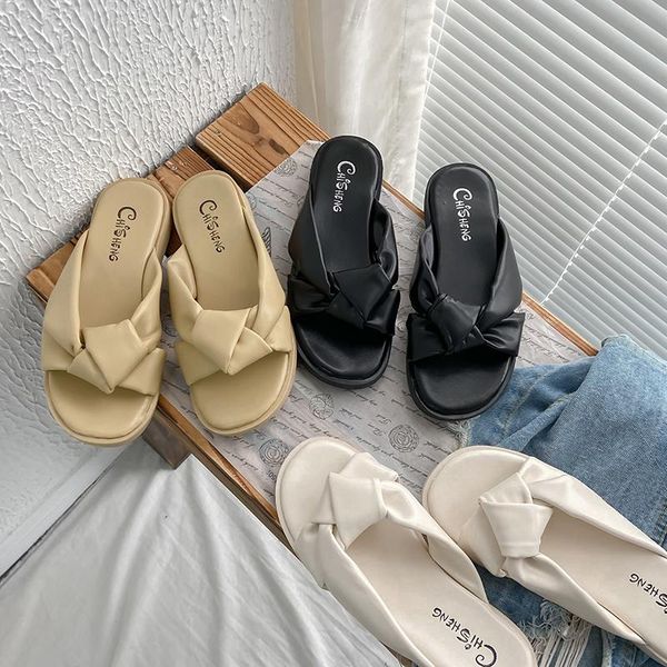 

slippers casual beach shoes slides platform low slipers women luxury sabot flat 2021 basic rome pu fashion rubber summer c, Black