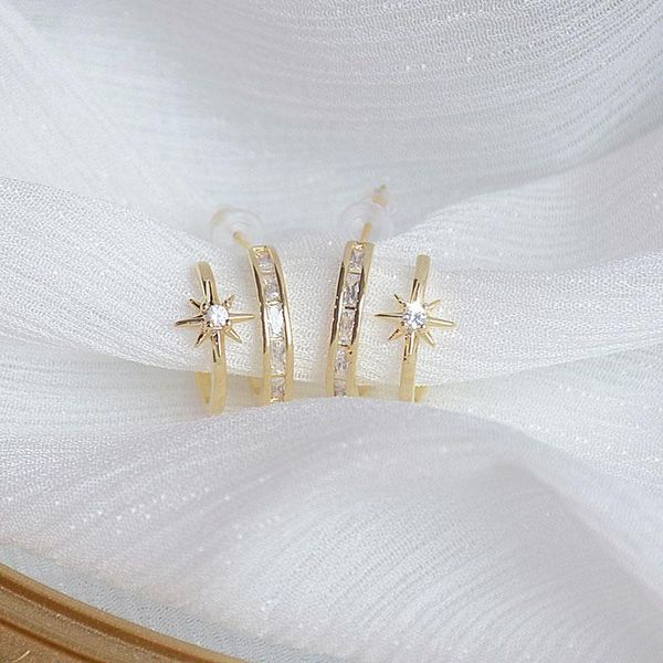 

stud 14k real gold star earring for women fashion temperament exquisite luxury zircon jewelry daily minimalist all-match earrings, Golden;silver