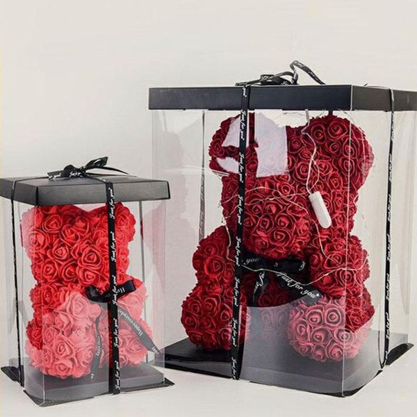 

sell transparent empty gift box for artificial teddy bear rose flower gifts box women plush bear gift