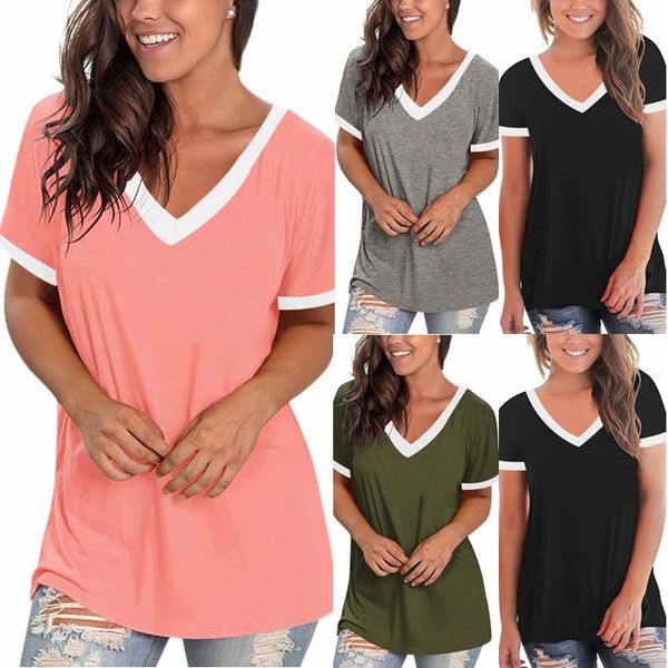 

women's t-shirt womens clothing women fashion v-neck hedging color matching girl coat tshirts shirts aesthetic clothes cotton, White