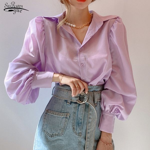 

korean loose chic women blouse simple versatile lapel long sleeve shirt elegant women shirt pink blusas mujer 12492 210315, White