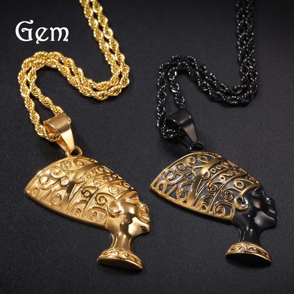 

trendy gold black cleopatra pendant stainless steel necklace popular hip hop jewelry for students, Silver