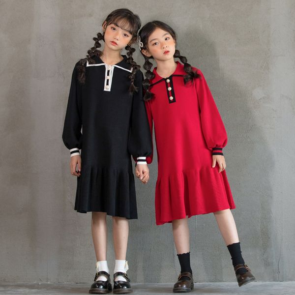 

girls dress winter sweater kids dress elegant red children princess dress girls clothes midi long costume 6 8 10 12 14 16 y, Red;yellow