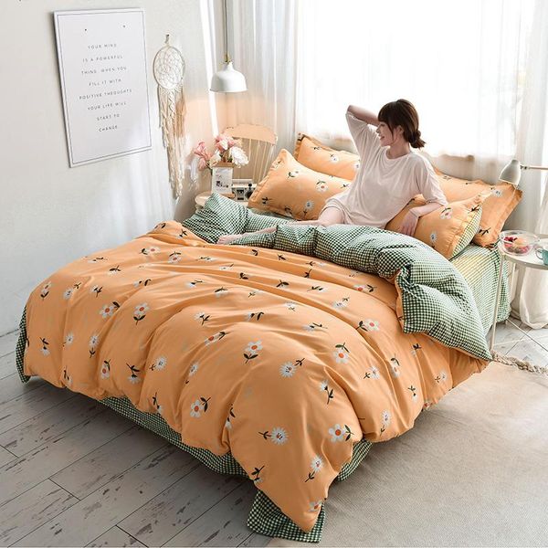 

bedding sets modern style orange duvet cover with small white flowers fitted sheet pillowcase &