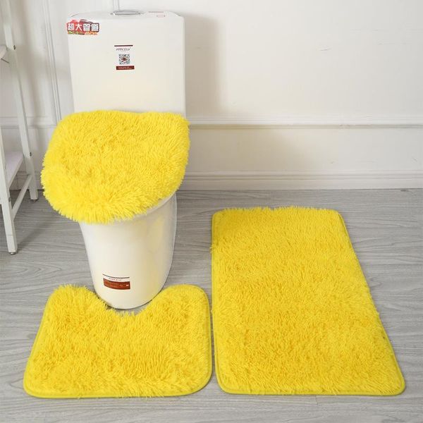 

bath mats 3pcs/set solid color bathroom mat set fluffy hairs carpets modern toilet lid cover rugs kit rectangle 50*80 50*40 45*50cm