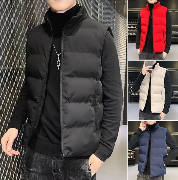 

2021 new stand collar men's autumn and winter trend down cotton slim thickened warm vest jacket, Black;white