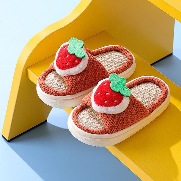 

slipper dawnlcf 2021 kids cute strawberry pineapple fruit slippers for girls indoor home barefoot boys non-slip soft sole shoes, Black;grey