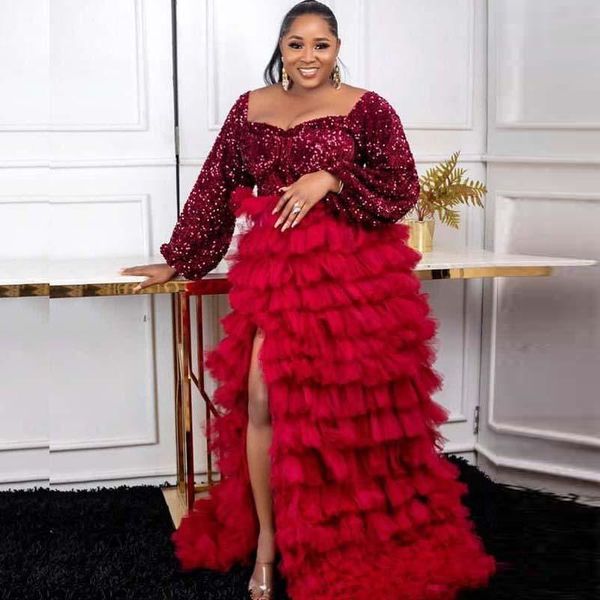 

skirts dark red tulle long skirt puffy tiered high split prom party gown women tutu black girl maxi wedding custom made