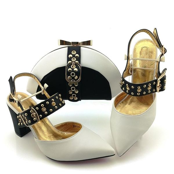 

sandals good selling white women dress shoes match handbag with rivet style african pumps and bag set for party mm1092,heel 9cm, Black