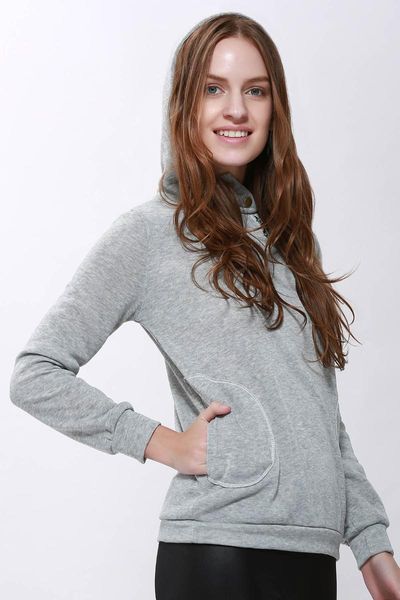 

women's hoodies & sweatshirts autumn winter women casual solid gray turtleneck long sleeves pockets female pullovers cotton hooded, Black