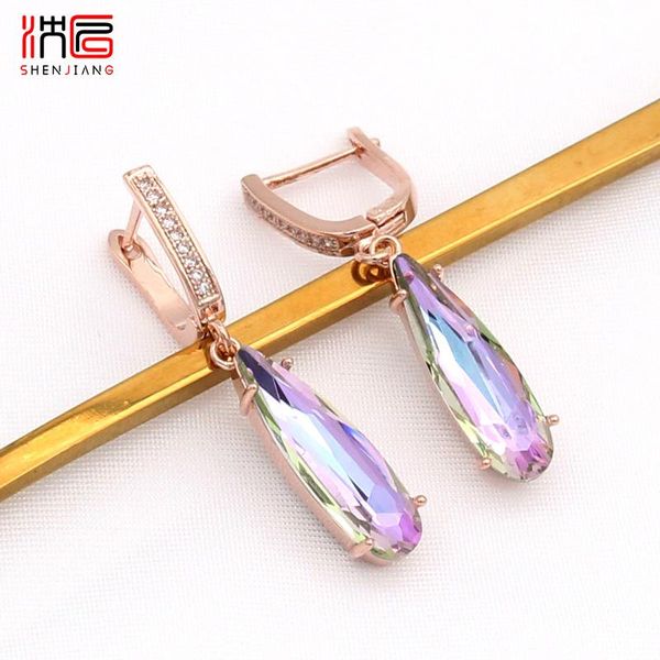 

dangle & chandelier shenjiang fashion elegant water drop crystal earrings 585 rose gold cubic zirconia for women wedding jewelry, Silver