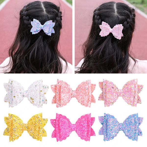 3,4 Zoll 6 Farben Glitzer Haarschleifen mit Strass Dot Pailletten Schleife Haarspange DIY handgemachte Kopfbedeckung Haarschmuck