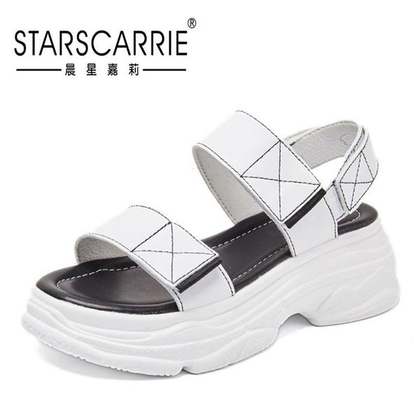 

sandals women's leather 2021 summer new fairy style versatile super fire street cake thick soled sports sandals women, Black
