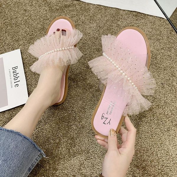 

slippers 2021 sandals women summer fashion flat shoes comfortable mesh yarn, Black
