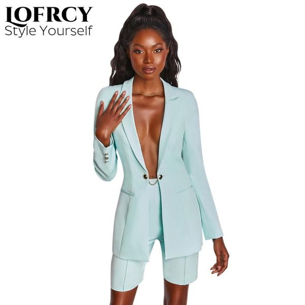 

women's tracksuits lofrcy ly blazer short pants sets long regular sleeves women office suits lining polyester button outfits ladies clo, Gray