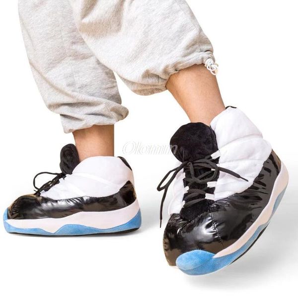 

new basketball slippers winter women cute sneaker home comfortable 2021 men house warm soft indoor floor funny slides, Black