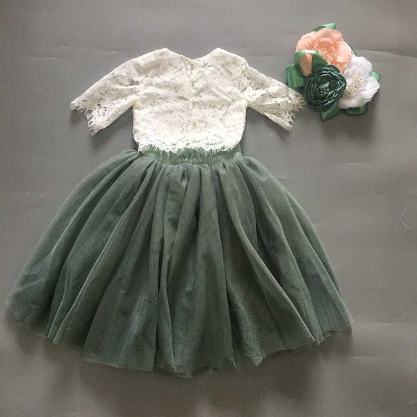 Set di abbigliamento in pizzo estivo per ragazze principessa per bambini top +gonna lunga elegante bambino costume da festa in outfit di moda color miscuglio 210529