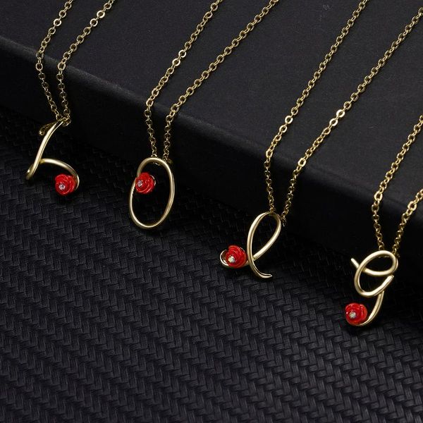 

pendant necklaces a-z letters women girl gold color rose rhinestones initial english letter long chain necklace jewelry gift, Silver