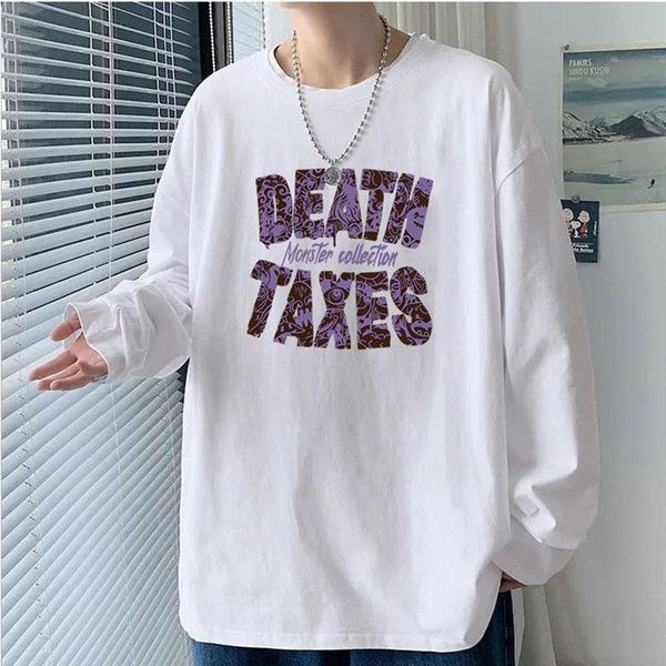 

men's t-shirts long sleeve t shirt for men letter print casual round neck fashion harajuku streetwear loose clothing japan style, White;black